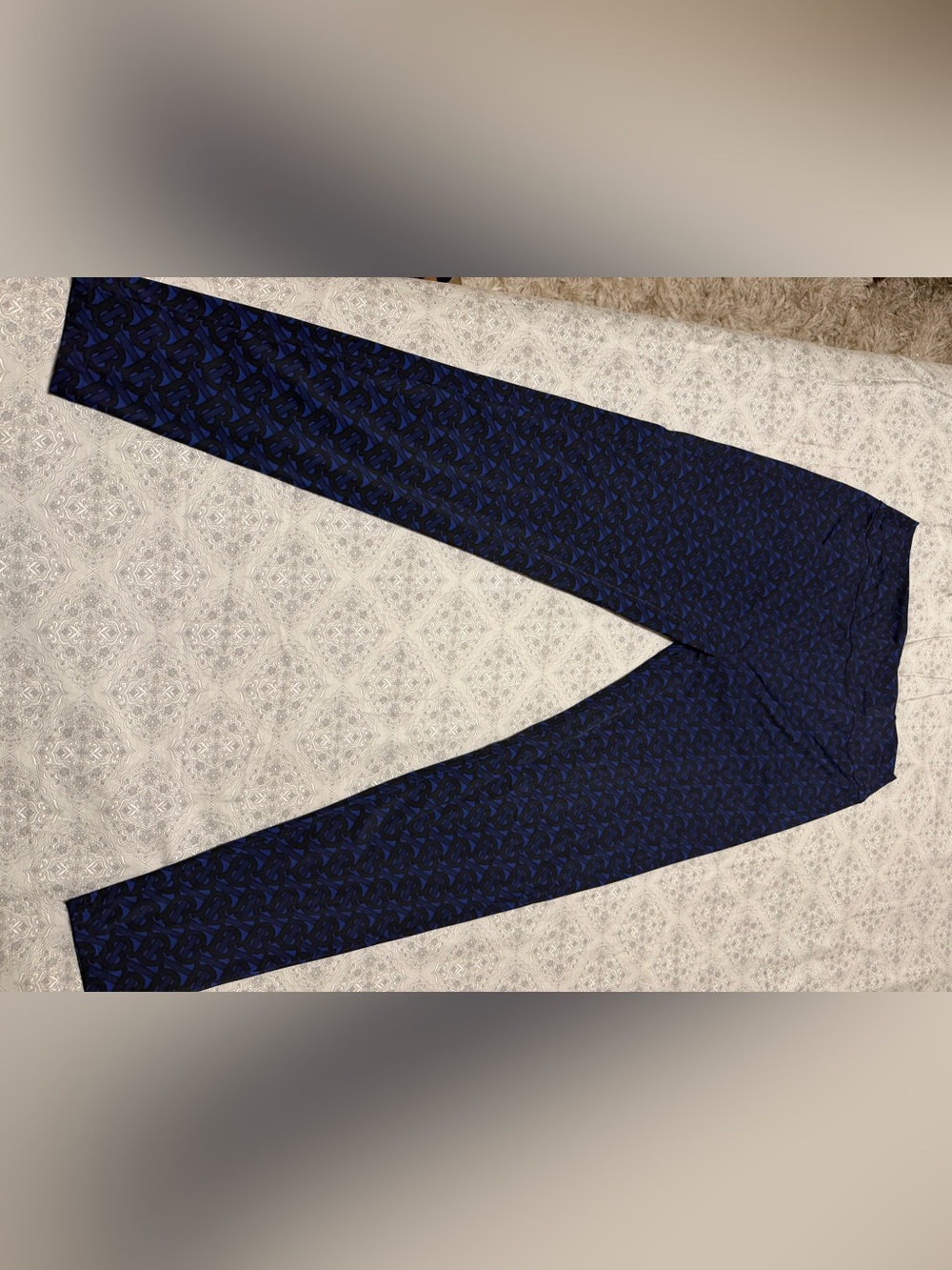 Burberry Monogram Print Stretch Pants Blue Black Size L Made in Portugal 8048871